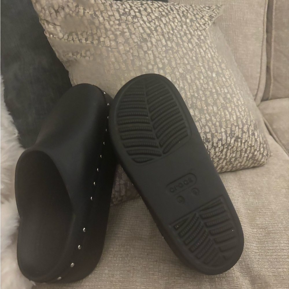 CROCS Black Platform Mules with Silver Studs - Picture 2 of 3